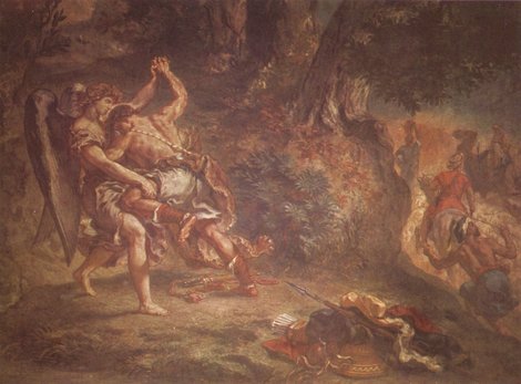 Jakobs Kampf mit dem Engel (Eugene Ferdinand Victor Delacroix 1861, Pfarrkirche Saint-Sulpice, Paris)